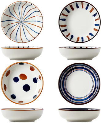 Kitcheniqa Ceramic Sauce Bowl Kitcheniqa 100ml Ceramic Dipping Bowls, Mini Sauce Plate, Side Dish for Dinner(Pack of 4, White)