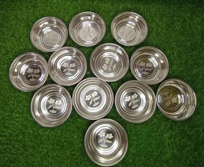 FinoFox Stainless Steel Serving Bowl Heavy Gauge Bowl/Wati Set With Mirror Finish(Pack of 12, Silver)