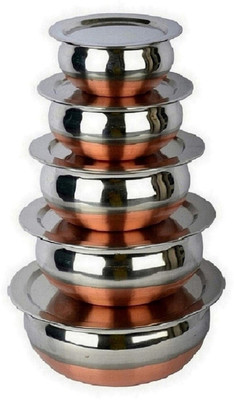 RBGIIT Stainless Steel Storage Bowl Perfect Copper Handi Set for Everyday Use Whether you want to cook a delicious serving of your favourite sabzi or heat leftover curries from the previous day, the 5-piece copper handi set, Prabhu Chetty, Curved Copper Plate at Bottom, Best Quality Stainless Steel 