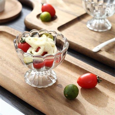 crownsmill Glass Dessert Bowl Flower Shape Ice Cream Cup Bowl,Salad Soup Dessert Serving Bowls Disposable(Pack of 6, Clear)