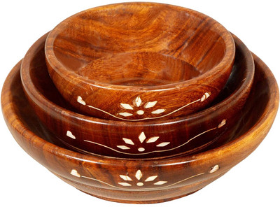 Vudrtyst Wooden Serving Bowl Round Wooden Bowls, Small Wood Bowl for Soup, Side Dish Disposable(Pack of 3, Brown)