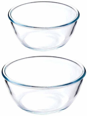 Femora Borosilicate Glass Salad Bowl Mixing Bowl | 1550 ml| 3500 ml)(Pack of 2, Clear)