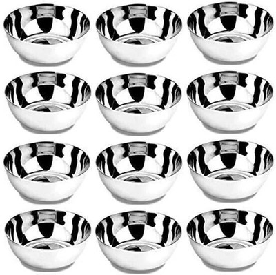 humneed Steel Serving Bowl Stainless Steel 150 ml Katori/ Bowl Set(Pack of 12, Steel)