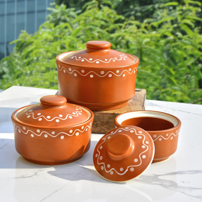 StyleMyWay Ceramic Serving Bowl Studio Pottery Handpainted Ceramic Serving Donga (Set of 3, Terracotta Brown) | Dinner Serving Bowl Set | Ceramic Kitchen Bowl Set(Pack of 3, Brown) StyleMyWay Ceramic Serving Bowl Studio Pottery Handpainted Ceramic Serving Donga (Set of 3, Terracotta Brown) | Dinner Serving Bowl Set | Ceramic Kitchen Bowl Set(Pack of 3, Brown)