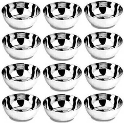 mannu Stainless Steel Dessert Bowl bowl 12(Pack of 12, Silver)