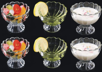 V Bright Glass Dessert Bowl Flower Shape Crystal Ice Cream Cup, Salad Dessert Serving Bowls 140ml(Pack of 6, Clear)