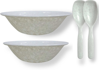 TWINK Melamine Serving Bowl Melamine Serving bowls with Soup Spoons with Gross Finish, BPA free(Pack of 2, White)