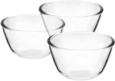 Cutting EDGE Glass Mixing Bowl Borosilicate Mixing/Serving Round Glass Bowl for Kitchen & Dining(Pack of 3, Clear)