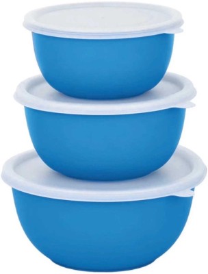 Wellness Stainless Steel Storage Bowl Wellness 3 Pcs Microwave safe Blue white Container - 500 ml, 750 ml, 1250 ml(Pack of 3, Blue)