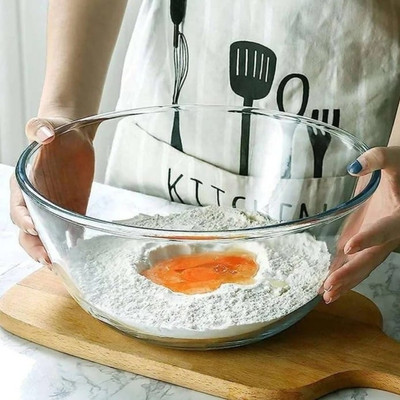 ROKERY Glass Mixing Bowl Borosilicate Mixing/Serving Without Lid Round Glass Bowl for Kitchen 2300 ML Disposable(Pack of 1, Clear)