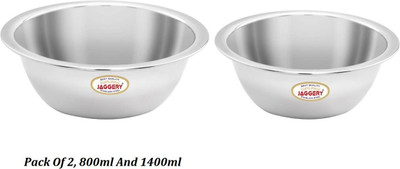 JAGGERY Stainless Steel Serving Bowl Useful as Mixing and Serving Donga (Diameter: 17 cm And 21 cm)(Pack of 2, Silver)