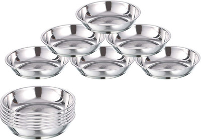FinoFox Stainless Steel Serving Bowl Heavy Gauge Small Halwa Plates with Mirror Finish 11cm Dia -(Pack of 12, Silver)