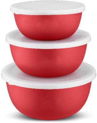 KSR KRAFT Stainless Steel, Plastic Vegetable Bowl Plastic Serving Bowl Florra Microwave safe(Pack of 3, Red, White)