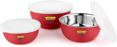 Urban Chef Steel Fridge Container  - 500 ml, 750 ml, 1250 ml(Pack of 3, Red)