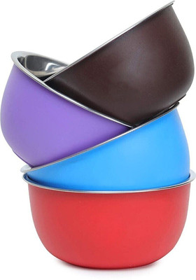 Zaib Stainless Steel Serving Bowl Microwave Safe Coated Bowls Set Reheating & Storage(Pack of 4, Multicolor)