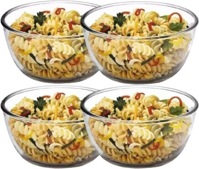 KNPL Glass Mixing Bowl BOROSILICATE GLASS MICROWAVE OVEN SAFE SERVING MIXING BOWL 1370ML Disposable(Pack of 4, Clear)