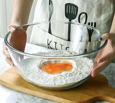 DHANSAL Glass Salad Bowl 2300ML Borosilicate Microwave Safe Glass Mixing Bowl(Pack of 1, Clear)