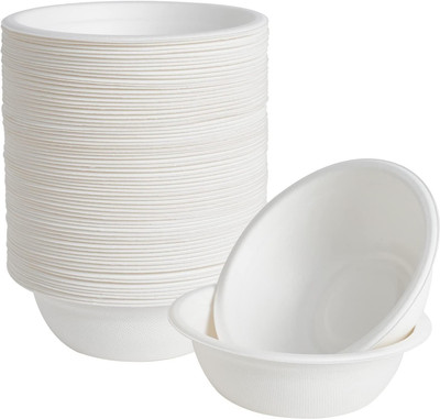 SWHF Sugarcane Bagasse Serving Bowl Bagasse Disposable Use and Throw White Round Bowl Pack of 100(Pack of 100, White)