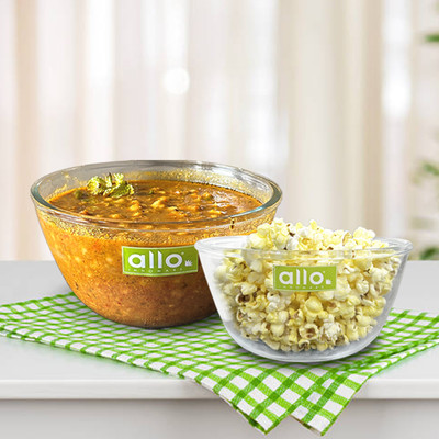 Allo Glass Mixing Bowl Oven & Microwave Safe Bowls, Dishwasher & Freezer Safe, 1000ml & 1600ml(Pack of 2, Clear)