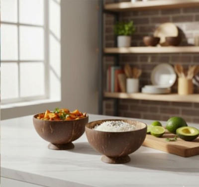 Eco Gree Wooden Serving Bowl For Snacks & Dry Fruits, Salad,Wood Decorative Multipurpose(Pack of 2, Brown)