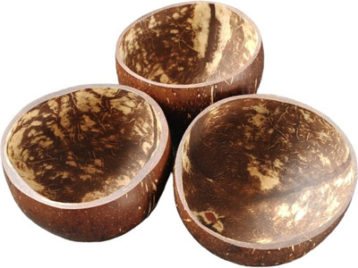 Eco Gree Wooden Serving Bowl Eco-Friendly Coconut Shell Bowl for Creative Artwork Decoration & Gifts Pack(Pack of 3, Brown)