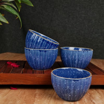 Artysta Ceramic Vegetable Bowl 'Sprinkled Ridges' Ceramic Veg Serving Bowls Microwave and DishwasherSafe(Pack of 4, Blue)