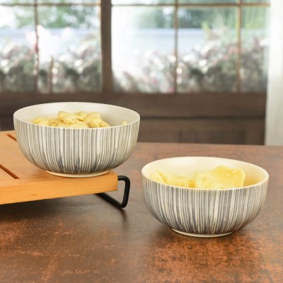 StyleMyWay Ceramic Serving Bowl | Hand Painted Brush Ceramic Snack Bowls (5 inches, 325 ml each) | Maggie Bowls(Pack of 2, Black, White)