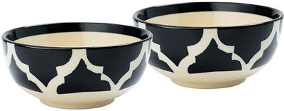 P-PLUS INTERNATIONAL Ceramic Serving Bowl Dessert Bowls Set | 200 ML 10 CM | Hand Painted Serving Bowl(Pack of 2, Black)