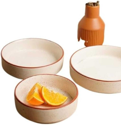 ANDSON ENTERPRISE Ceramic Salad Bowl Earthen Speckled Ceramic Pasta Bowls - Set of 3(Pack of 3, White)