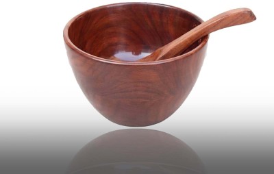 WallVilla Wooden, Melamine Serving Bowl Sheesham Wood Soup Bowl with Spoon(Pack of 2, Maroon)