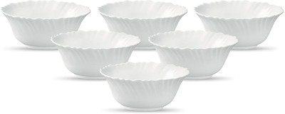 KAVYACRASH Opalware Serving Bowl Classique Collection, Opal Glass Vegetable Bowl Set 6 pcs, Plain White(Pack of 6, White)