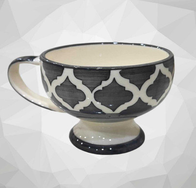 Your Local Store Ceramic Dessert Bowl Ceramic Grey Color Ice-Cream Cup With Handle Without Spoon(Pack of 2, Grey)