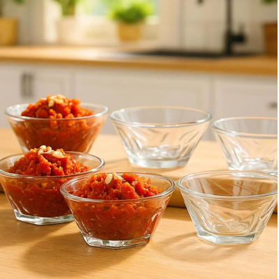 Urban Centre Glass Serving Bowl Set for Serving Snacks, Desserts, Salads, Chutney(Pack of 6, Clear)