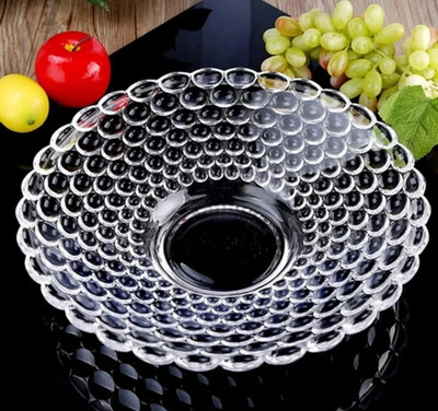 TDMM Glass Decorative Bowl Crystal Glass Transparent Classic Bubble Fruit Bowl Plate Serving Tray(Pack of 1, Clear)