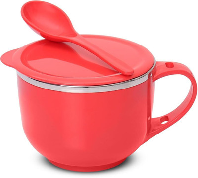 Gift Gallery by Naina Packers Stainless Steel Serving Bowl Soup Bowl with Lid & Spoon Holder |Bowl for Noodles, Pasta & Snacks |Red(Pack of 1, Red)
