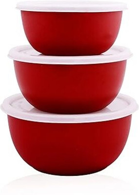JSH Stainless Steel Utility Container  - 300 ml, 600 ml, 800 ml(Pack of 3, Red)