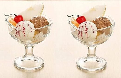 miRim Glass Dessert Bowl Glass Crystal Ice Cream & Dessert Bowl (150 ml) Perfect Size for Dessert(Pack of 2, Clear)