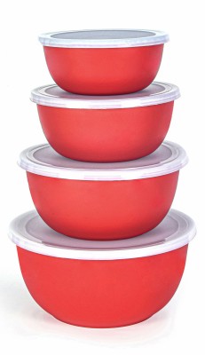 Zaib Stainless Steel, Polypropylene Decorative Bowl Steel bowl for food storage any multipurpose Diwali gifting bowl(Pack of 4, Red)