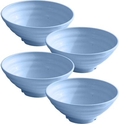 Takositio Plastic Salad Bowl Wheat Straw Bowl Deep Salad Bowl Japanese Noodle Udon Soup Bowls Microwave Safe(Pack of 4, Blue)