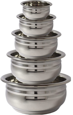 Nirvika Stainless steel handi Set of 5 Piece Set/ Steel Urli serving bowl patila tapeli Non-Stick Coated Cookware Set(Stainless Steel, 5 - Piece)