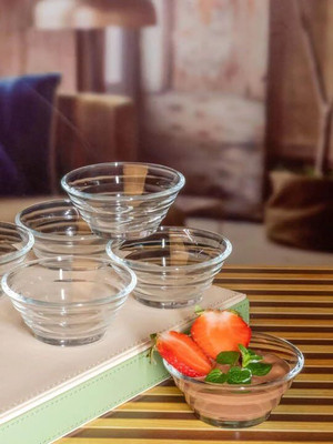MultiZone Glass Serving Bowl Glass Serving Bowl Set Disposable(Pack of 6, Clear)