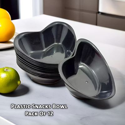 Inpro Plastic Serving Bowl Serve in Small Snacks Bowl Set Of 12-Designer Shape Plastic Bowl in Black Color(Pack of 12, Black)