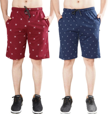 WILD CAMO Printed Men Maroon, Blue Regular Shorts