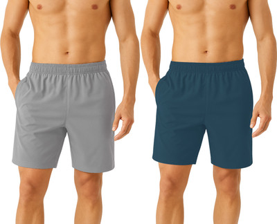 NINQ Solid Men Grey, Blue Gym Shorts, Cycling Shorts, Bermuda Shorts, Night Shorts