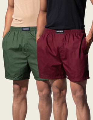 Damensch 2 Pack Checked Cotton Boxer Shorts Side Pocket Solid Men Boxer