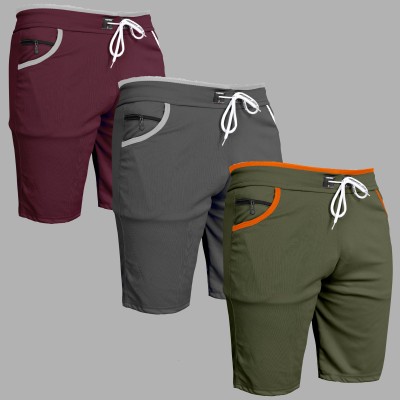 WeReKo Solid Men Maroon, Grey, Green Casual Shorts