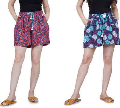 Hariyali Printed Women Blue, Red Hotpants