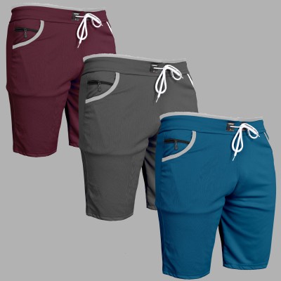 WeReKo Solid Men Maroon, Grey, Light Blue Casual Shorts