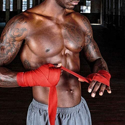 STYRKR Boxing Hand Wrap With Mouth Guard Weight Lifting / Cotton (1 Pair) Red Red Boxing Hand Wrap(Red, 110 inch)