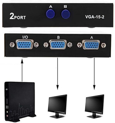VIRZA TRADE VGA 2 in 1 Out 2 Port VGA Switch Press Button Two Way VGA Vedio USB Adapter(Black)